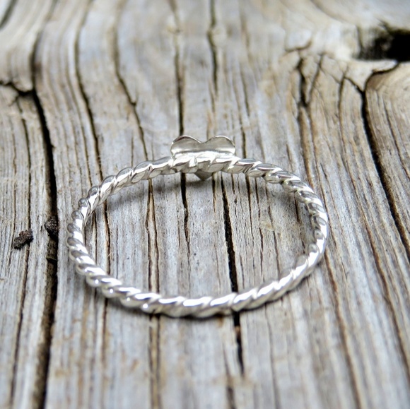 Sterling Silver Heart Stacking Ring Band Handmade - Picture 4 of 5